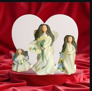 Set of 3 Handmade Kneeded Angels of Friendship, Floral Pattern Feminine Grace
